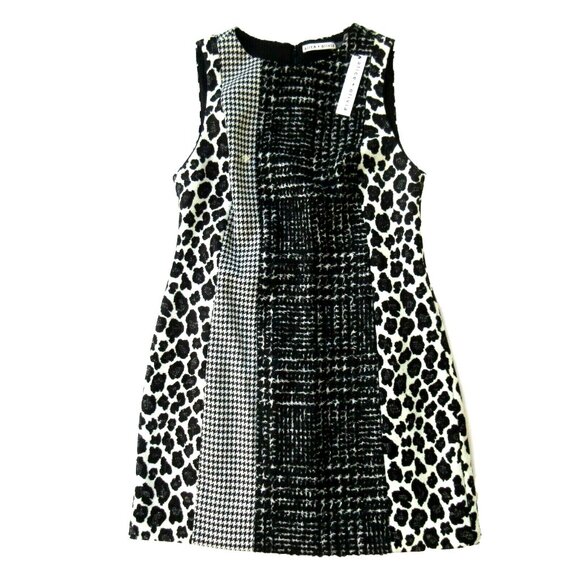NWT Alice + Olivia Clyde in Black & White Patchwork A-line Mini Shift Dress 8 - Picture 3 of 7